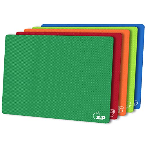 ZVP Flexible Plastic Cutting Board Mats Set of 5 Colorful Chopping Boards with Food Icon for Kitchen BPA Free NonSlip Back Non Porous Dishwasher Safe Rainbow