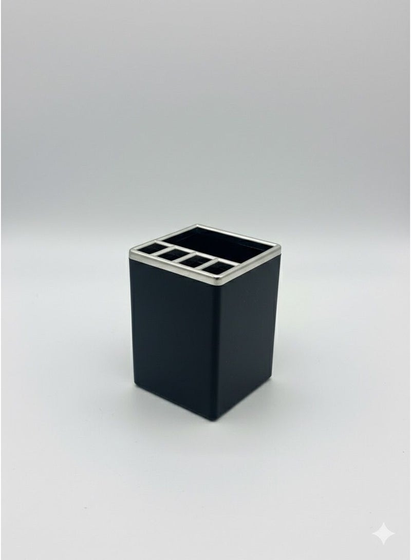 Elegant & Practical Multi-Compartment Desk Organizer – Black & Silver Pen Holder - Image 1