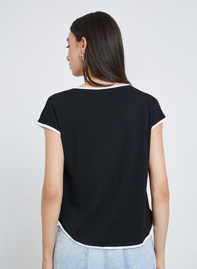 تايك تو تيشيرت أسود وأبيض بحواف - Image 5