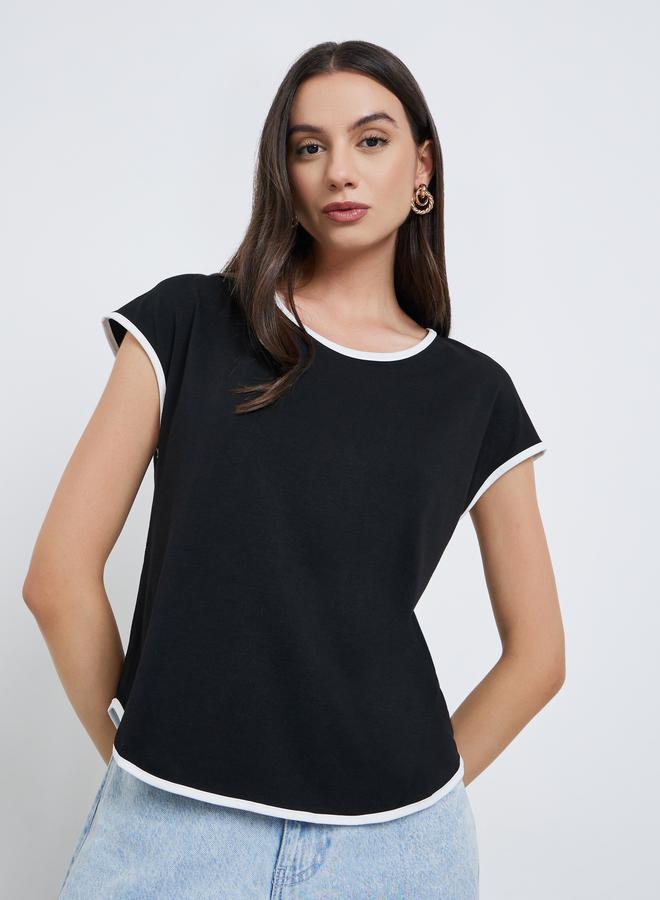 تايك تو تيشيرت أسود وأبيض بحواف - Image 3