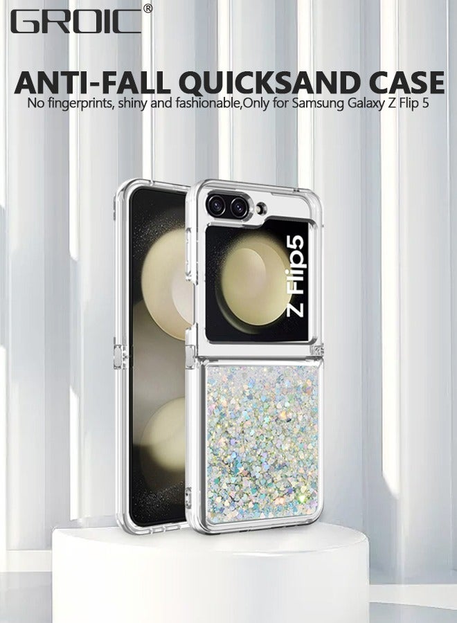 GROIC Case for Galaxy Z Flip 5 5G, Bling Glitter Liquid Clear Silver Case Floating Quicksand Shockproof Protective Sparkle Silicone Soft TPU Phone Cover for Samsung Galaxy Z Flip 5 - Image 2