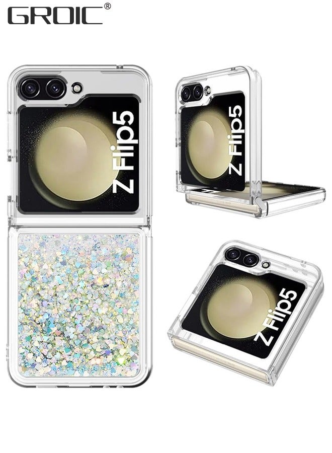 GROIC Case for Galaxy Z Flip 5 5G, Bling Glitter Liquid Clear Silver Case Floating Quicksand Shockproof Protective Sparkle Silicone Soft TPU Phone Cover for Samsung Galaxy Z Flip 5 - Image 1