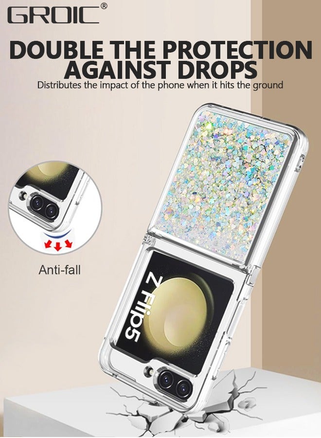 GROIC Case for Galaxy Z Flip 5 5G, Bling Glitter Liquid Clear Silver Case Floating Quicksand Shockproof Protective Sparkle Silicone Soft TPU Phone Cover for Samsung Galaxy Z Flip 5 - Image 5
