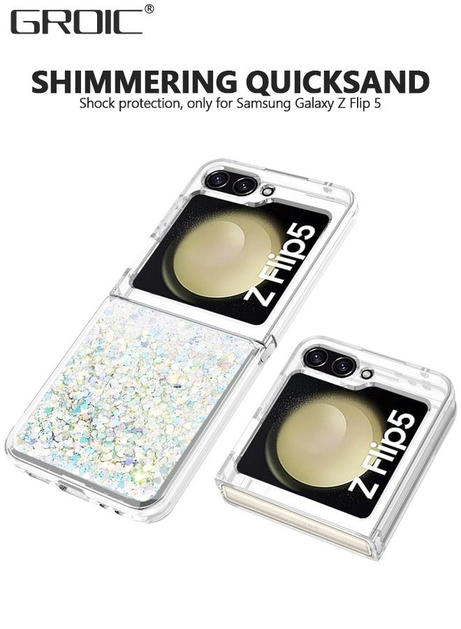 GROIC Case for Galaxy Z Flip 5 5G, Bling Glitter Liquid Clear Silver Case Floating Quicksand Shockproof Protective Sparkle Silicone Soft TPU Phone Cover for Samsung Galaxy Z Flip 5 - Image 4