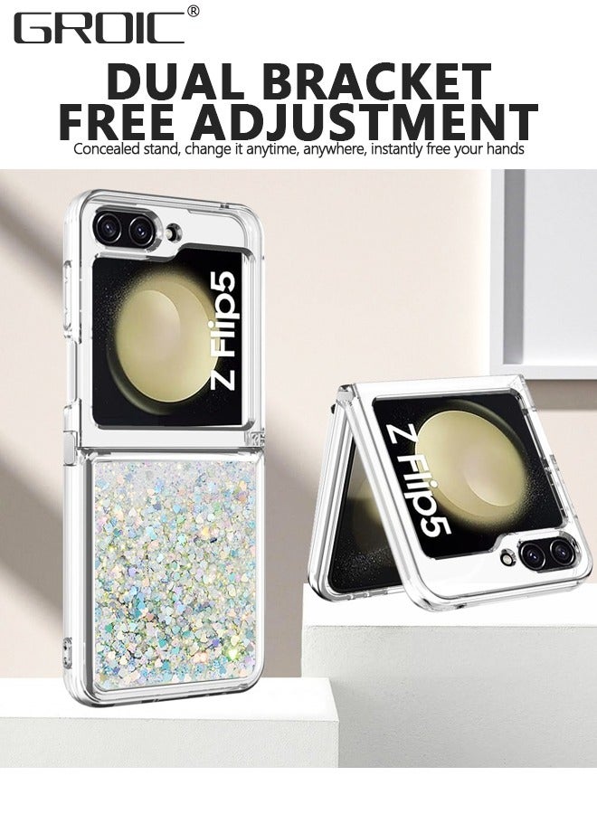 GROIC Case for Galaxy Z Flip 5 5G, Bling Glitter Liquid Clear Silver Case Floating Quicksand Shockproof Protective Sparkle Silicone Soft TPU Phone Cover for Samsung Galaxy Z Flip 5 - Image 3