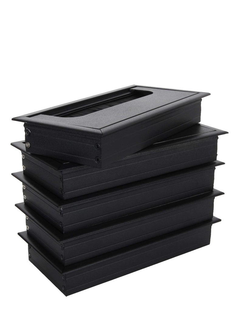 KASTWAVE - 5 Pack 160mm Length Black Metal Rectangle Cable Grommets Square Cable Grommet Organizer Cable Bushing Desk Table Grommets Aluminum Wire Hole Cover for Computer Desk Table - Image 1