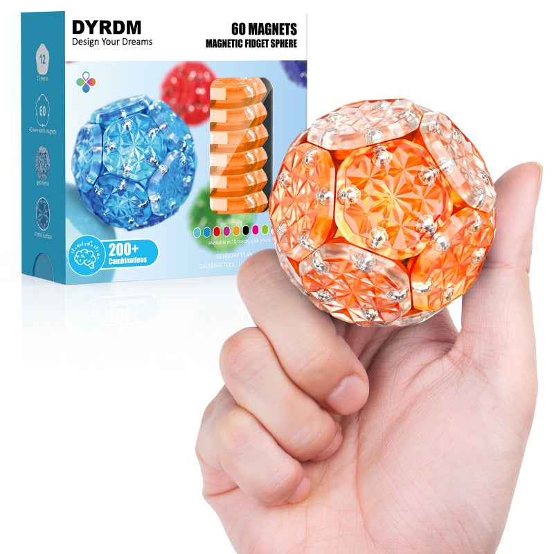 DYRDM Magnetic Fidget Sphere 12 PCS 200 Combinations with Magnet Blocks Magnetic Fidget Toys Sensory Balls Desk Toys for Adults Teens 14 Stress Relief Gift Stocking Stuffers Coral - Image 3