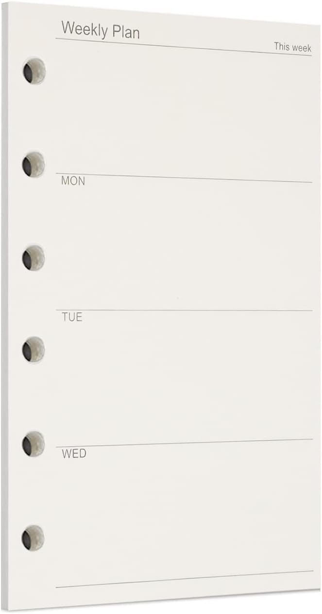Zelten 1 Pack A7 45 Sheets/90 Pages Weekly Planner Loose Leaf Punched Paper Refills Paper for 6 Hole Binder Personal Organizer Diary Notebook Refillable Planner - Image 1