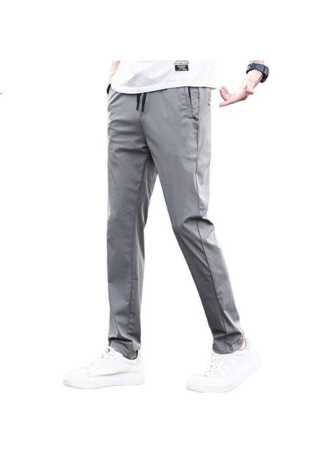 Playboy Men'S Casual Pants Spring Summer Ice Silk Men'S Loose Straight Tube Trendy Men'S Pants Deep Gray 38 - Image 1