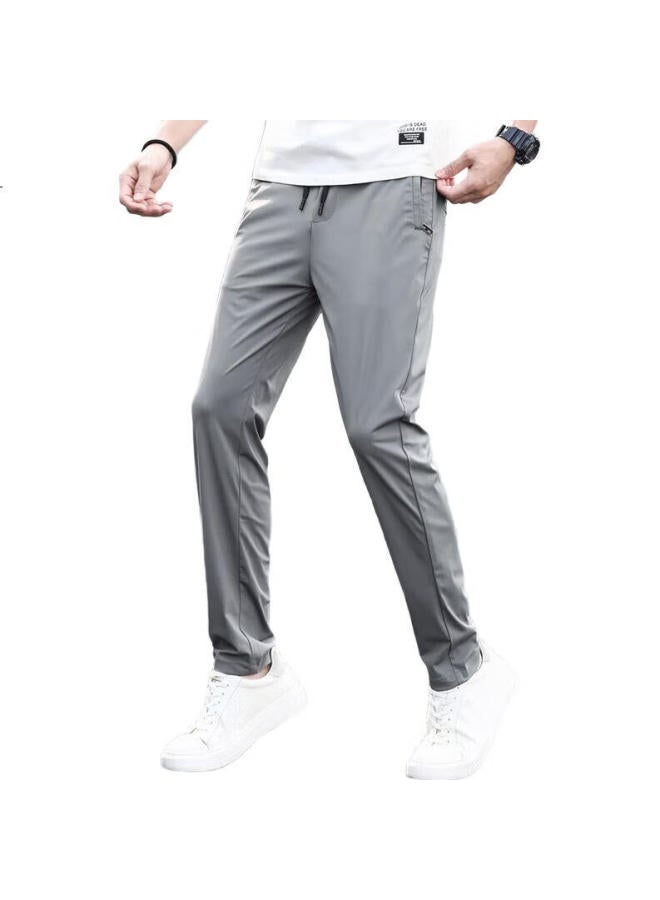 Playboy Men'S Casual Pants Spring Summer Ice Silk Men'S Loose Straight Tube Trendy Men'S Pants Deep Gray 38 - Image 3