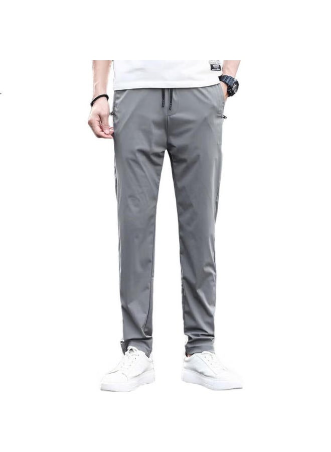 Playboy Men'S Casual Pants Spring Summer Ice Silk Men'S Loose Straight Tube Trendy Men'S Pants Deep Gray 38 - Image 2