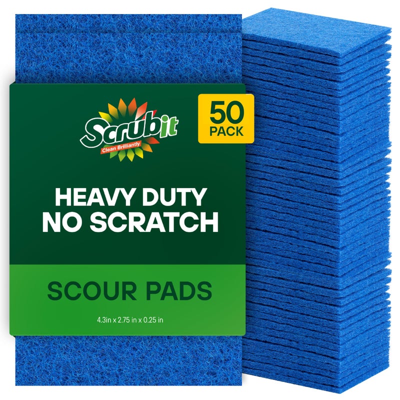 Scrubit 50 Pack Scouring Pad - Heavy Duty Scrub Pads For Cleaning Dishes - Non-Scratch Reusable Scrubbing - Blue - Image 1
