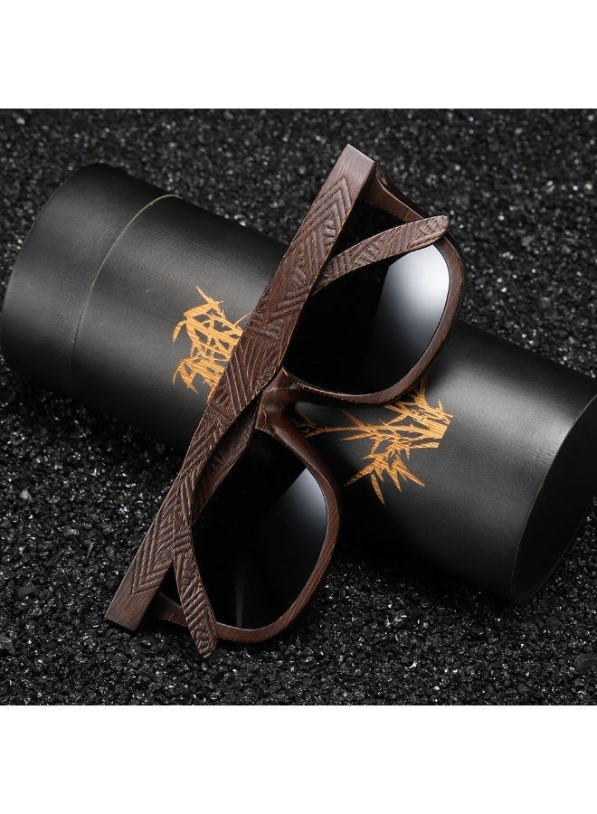 Wood Bamboo Polarized Sunglasses for Men Women, UV400 Protection with Patterned Temples & Spring Hinge - Image 2