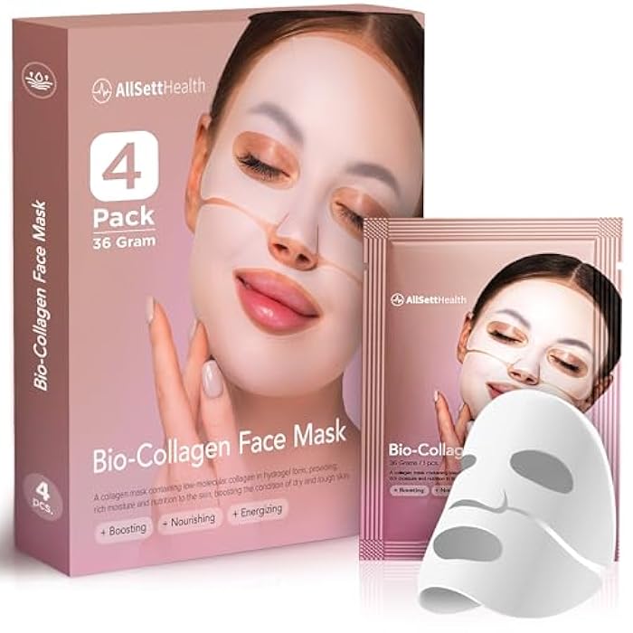 AllSett Health Bio Collagen Face Mask Skin Care Deep Collagen Overnight Mask 36g Mask (4 Pack) | Korean Technology Skincare Pure Collagen with Pore Minimizing Deep Hydrating Firming Hydrogel - Image 1