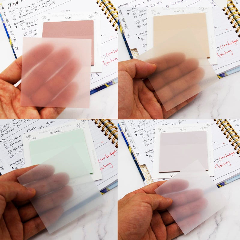 PARTSPOWER Pastel Transparent Sticky Notes, 4 Packs 3X3 Inch See Through Annotating Sticky Notes for Annotating, Bible Journaling Supplies, Office School Supplies - Image 2