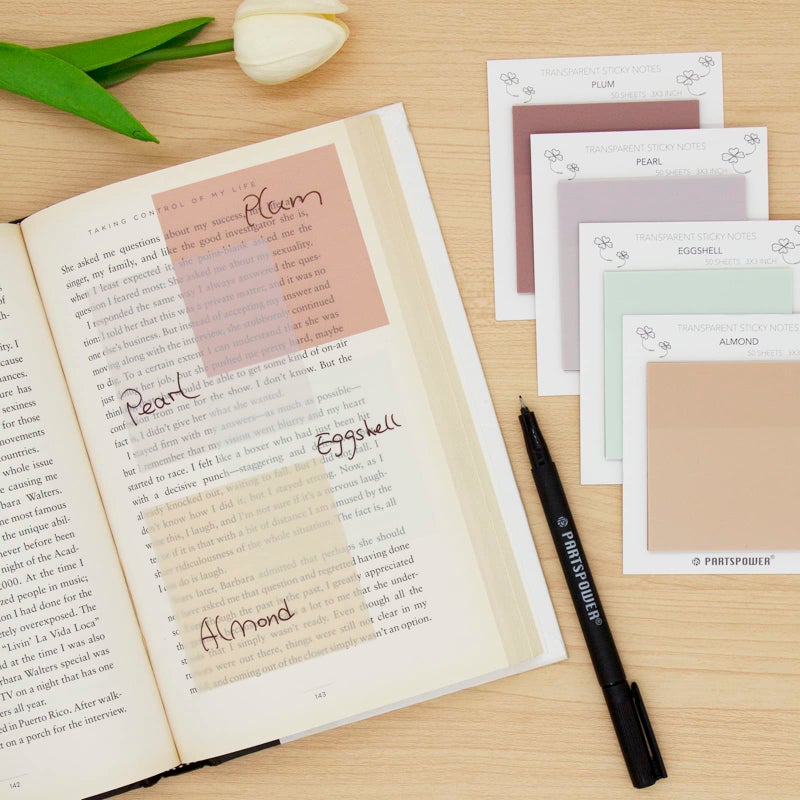 PARTSPOWER Pastel Transparent Sticky Notes, 4 Packs 3X3 Inch See Through Annotating Sticky Notes for Annotating, Bible Journaling Supplies, Office School Supplies - Image 3