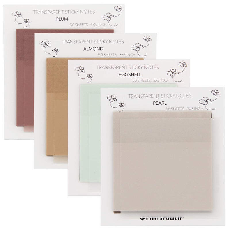 PARTSPOWER Pastel Transparent Sticky Notes, 4 Packs 3X3 Inch See Through Annotating Sticky Notes for Annotating, Bible Journaling Supplies, Office School Supplies - Image 1