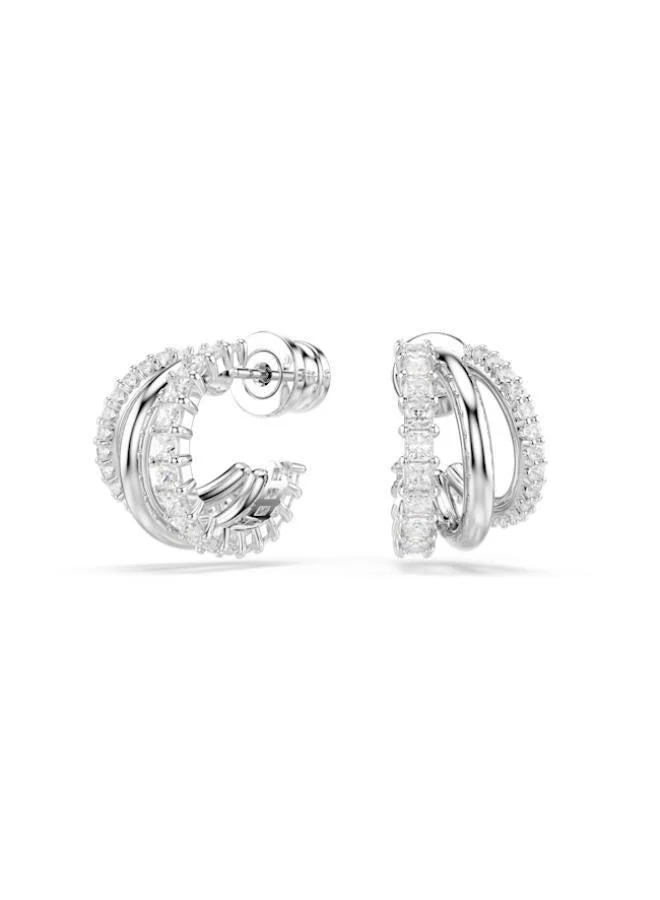 Hyperbola White Crystal Rhodium Plated Pierced Earrings