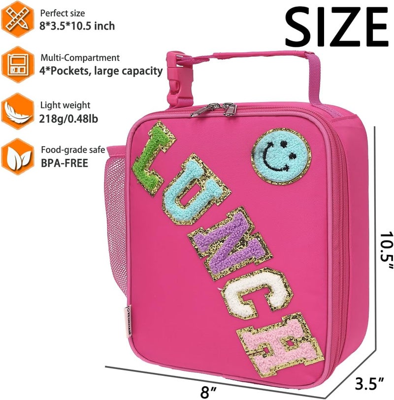 GYEUKHAM Insulated Lunch Bag for Women Girl Teen large Insulated Kid Lunch Bag,Large Reusable Cute Cooler Bag for School Work Picnic,Rose Red - Image 3