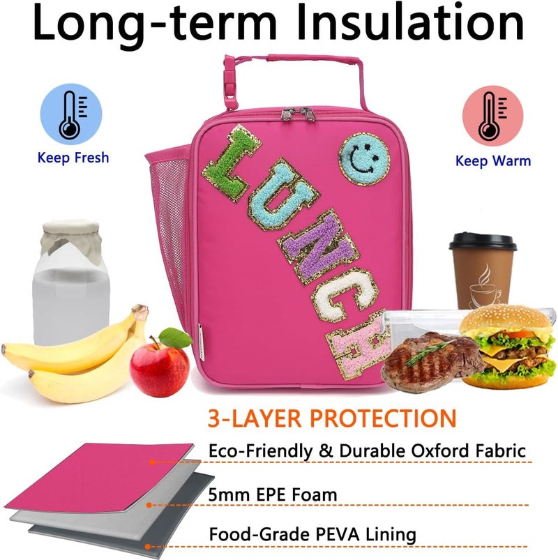 GYEUKHAM Insulated Lunch Bag for Women Girl Teen large Insulated Kid Lunch Bag,Large Reusable Cute Cooler Bag for School Work Picnic,Rose Red - Image 2