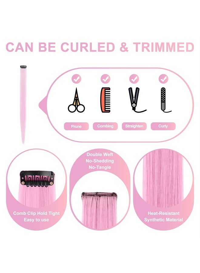 Tofafa 22 Inch Colored Hair Extensions, Multi-colors Party Highlights Clip in Synthetic Hair Extensions (10 PCS Light Pink) - Image 3
