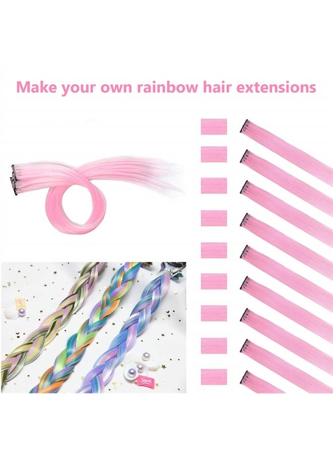 Tofafa 22 Inch Colored Hair Extensions, Multi-colors Party Highlights Clip in Synthetic Hair Extensions (10 PCS Light Pink) - Image 1