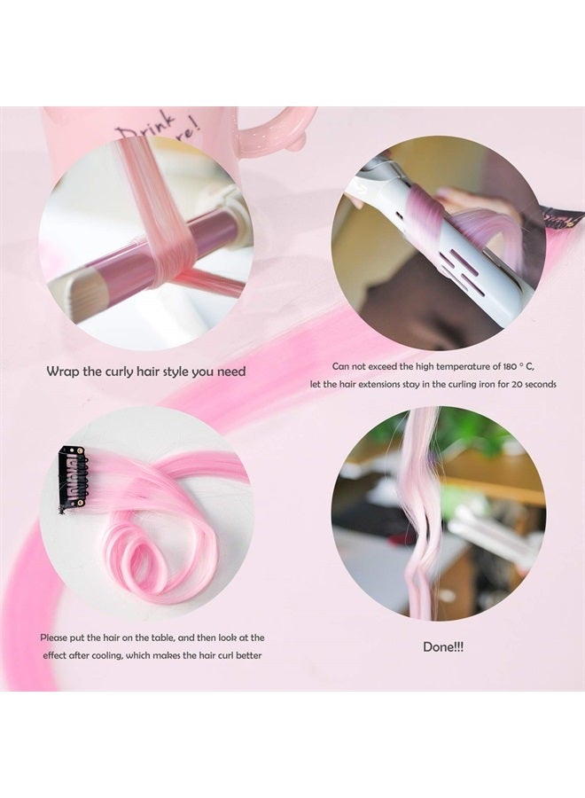Tofafa 22 Inch Colored Hair Extensions, Multi-colors Party Highlights Clip in Synthetic Hair Extensions (10 PCS Light Pink) - Image 5