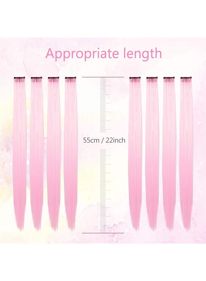 Tofafa 22 Inch Colored Hair Extensions, Multi-colors Party Highlights Clip in Synthetic Hair Extensions (10 PCS Light Pink) - Image 2