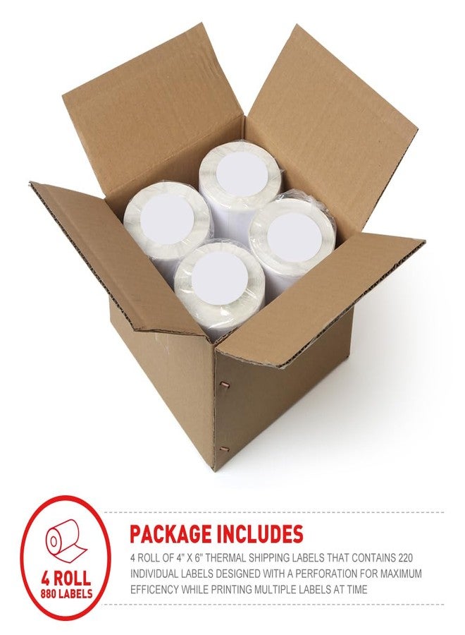 Fangtek [4 Rolls, 880 Labels] 4" x 6" Postage Shipping Labels Compatible for Dymo 4XL LabelWriter 4x6 Internet Postage Labels, Water Resistant, Strong Adhesive, Perforated - Image 2