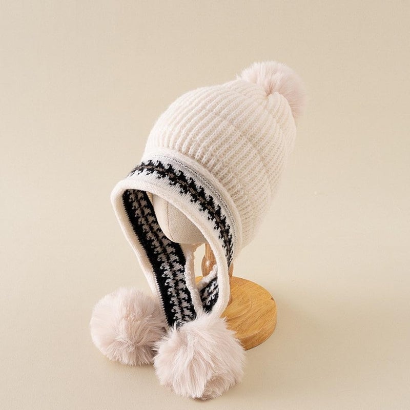 XYX Winter Warm Elastic Soft Ear Protection Knitted Sherpa Ski Hats Fleece Lined Peruvian Cover Ears Beanie Hat (US, Alpha, One Size, H1-Beige) - Image 3