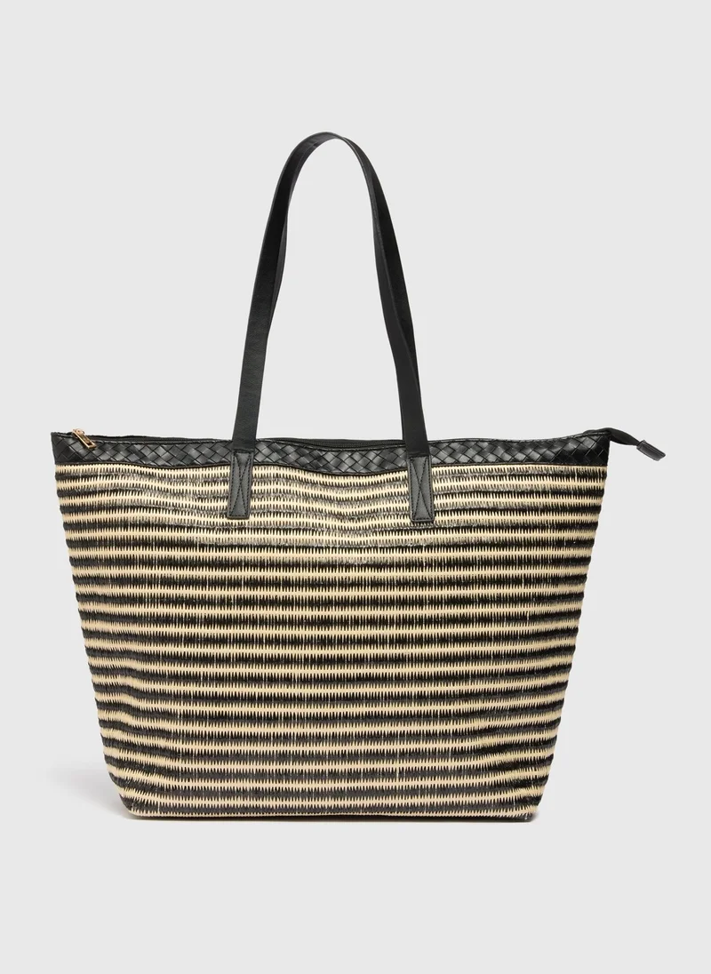 Matalan Black Striped Large Beach Bag