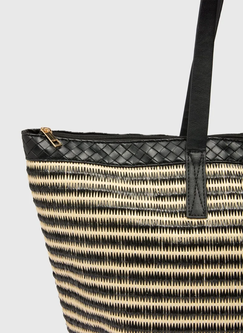 Matalan Black Striped Large Beach Bag