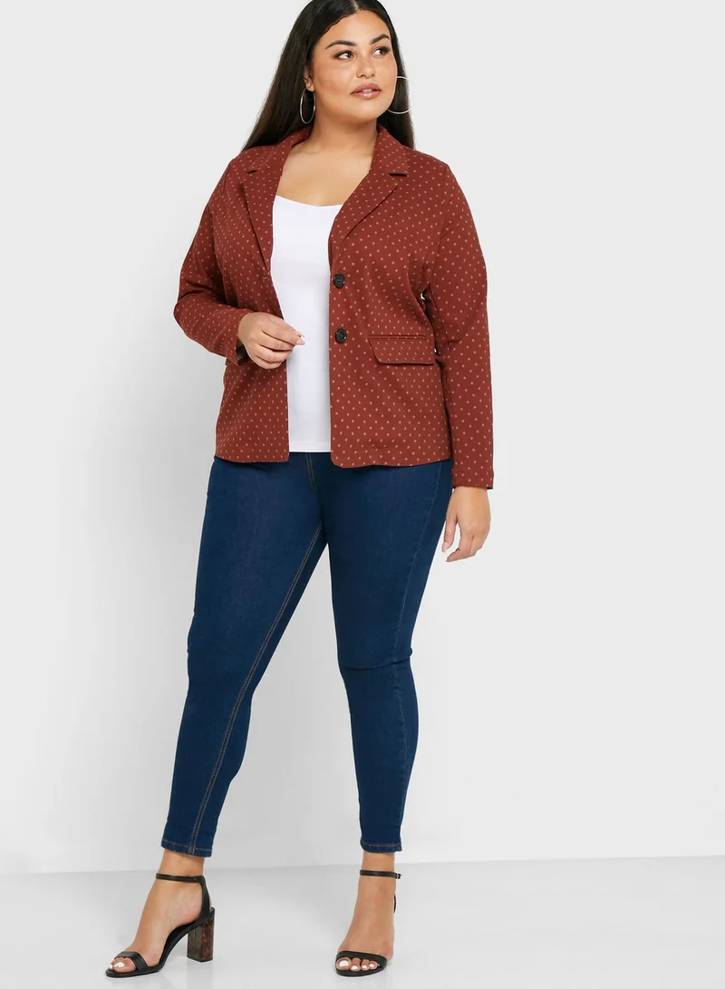 Junarose Printed Button Detail Blazer
