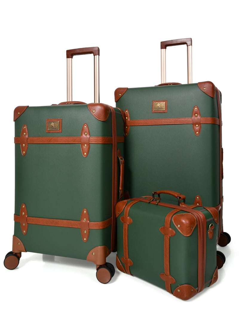 Morano Classic Leather Luggage 4 Pcs Set Dark Green 28''-24''-20'''-13''Inches - Image 3