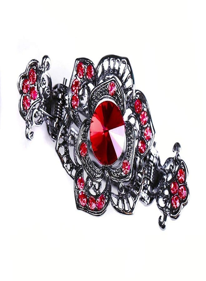 سوبيربليس مشبك شعر معدني مرصع بأحجار الراين على زنبرك مزدوج، أسود عتيق، على شكل وردة، مشابك شعر ملونة على شكل جواهر، مشابك شعر مجوفة من سبيكة معدنية على شكل سرطان البحر (أحمر) - Image 1