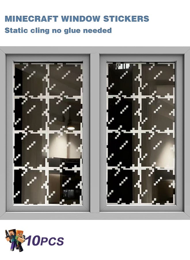ماين كرافت ملصقات نافذة ممطرة ببكسل - فن البكسل لديكور غرفة النوم أو غرفة الألعاب، مقاس 12.99 بوصة × 12.99 بوصة، عبوة من 10 ملصقات - Image 1