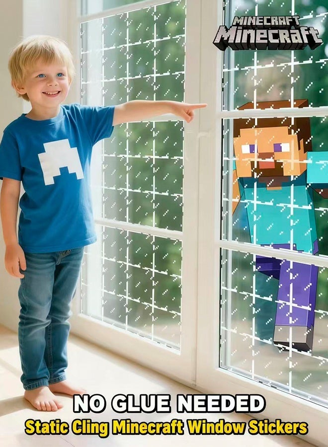 ماين كرافت ملصقات نافذة ممطرة ببكسل - فن البكسل لديكور غرفة النوم أو غرفة الألعاب، مقاس 12.99 بوصة × 12.99 بوصة، عبوة من 10 ملصقات - Image 2