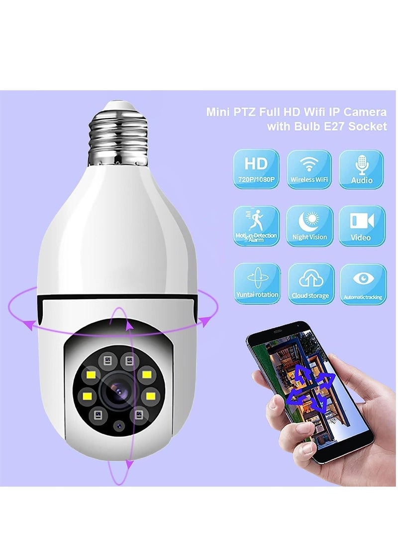 1080P Wireless Tovnet Wifi Pan/Tilt Light Bulb Security Camera, 360 Degrees 3.0MP Cam Home Surveillance CCTV Panoramic IP Camera, with Night Vision, Two Way Audio, Smart Motion Detection - Image 4