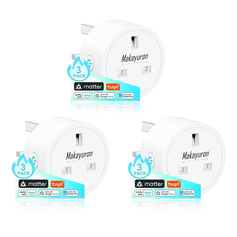 ماكايورون مقبس ذكي واي فاي متوافق مع Alexa Home، مقبس واي فاي مع تحكم عن بعد وتحكم صوتي، مع وظيفة مؤقت إحصاء الكهرباء، لا يتطلب مركزًا (Matter عبوة من 3) - Image 1
