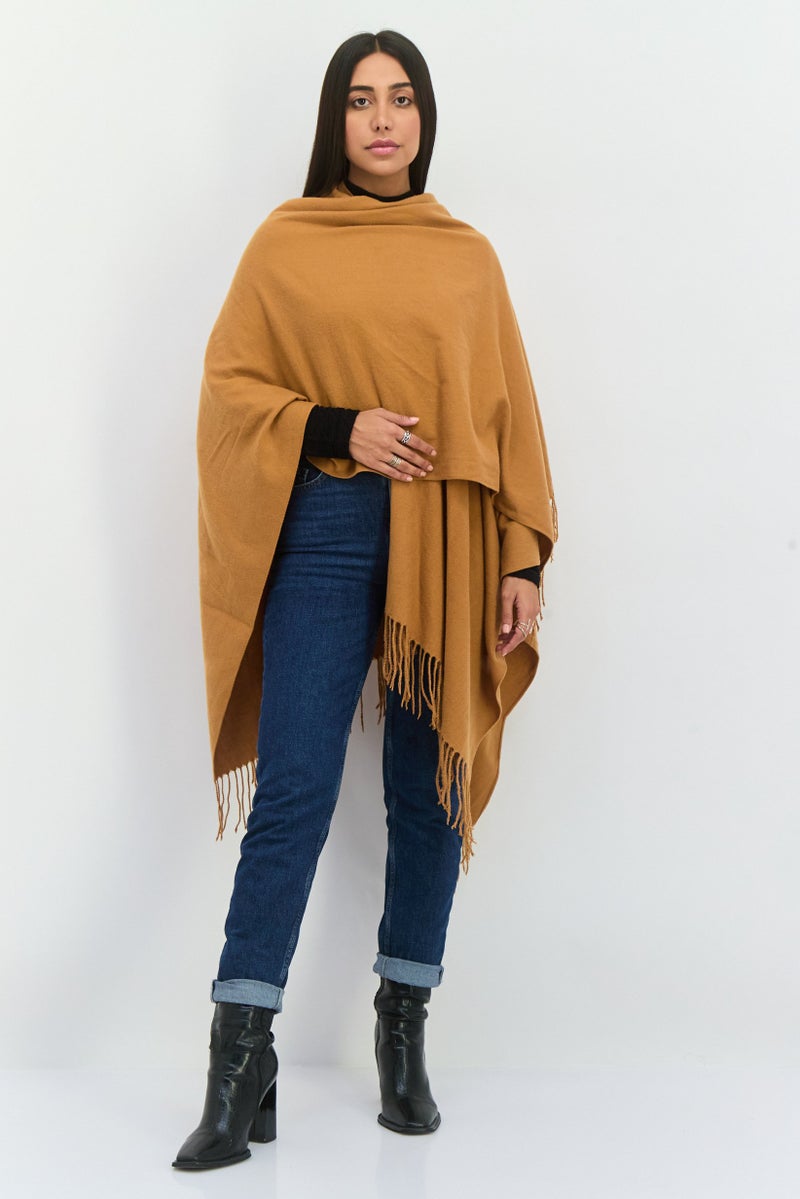 ADRIENNE VITTADINI بونشو روانا نسائي بتصميم سادة مع حواف، بني نحاسي - Image 4