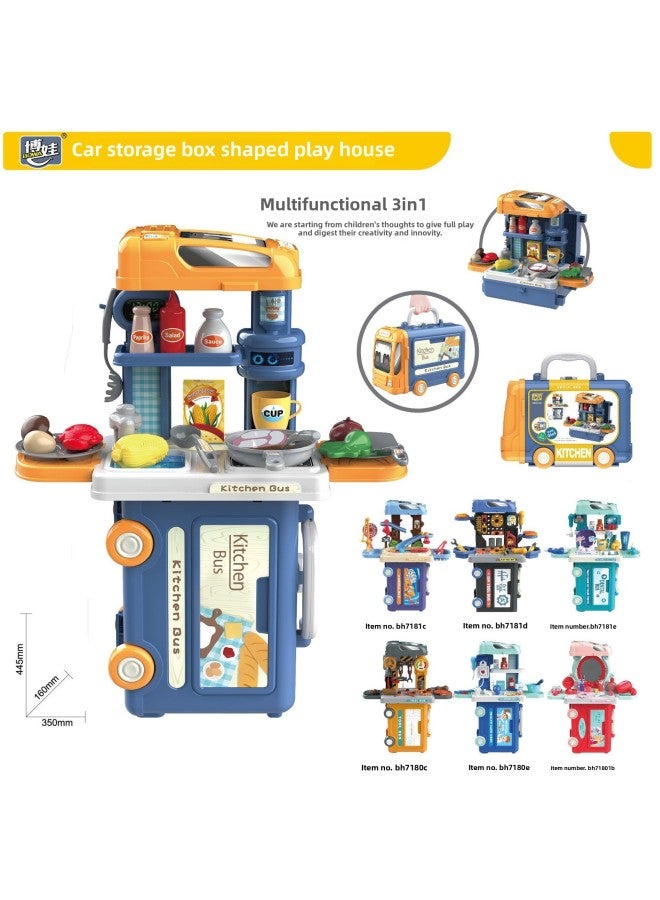 Bova Three-in-one Bus Car Play House Children's Toys Simulation Kitchen Pet Supermarket Tools Toys-Color:7180C Bova Bus. Tools - Image 2