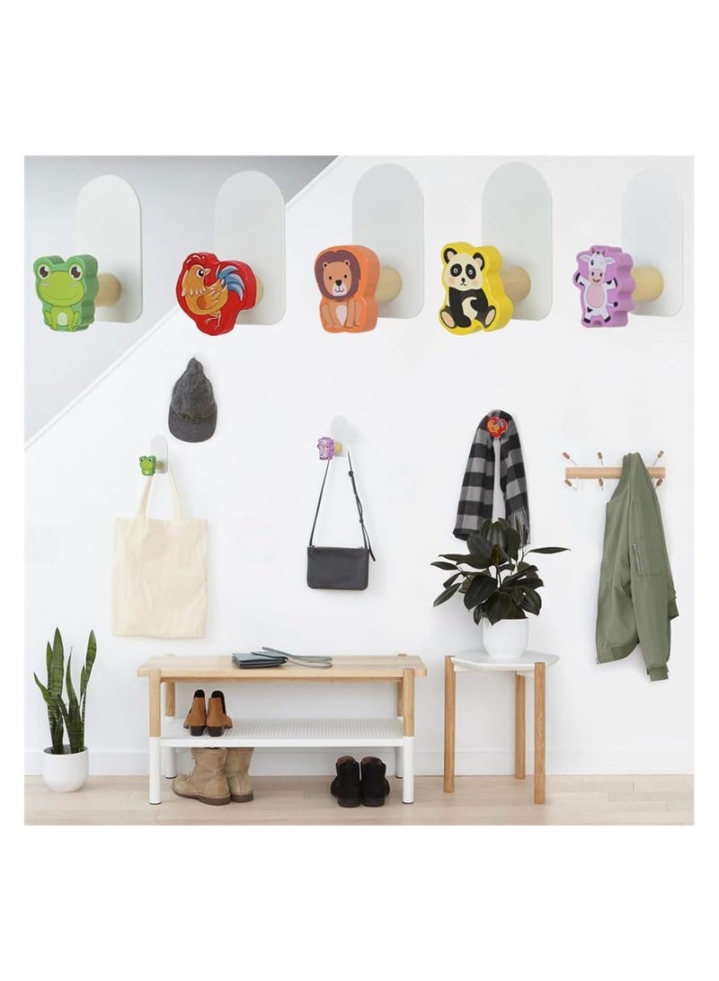 عام خطافات معاطف وقبعات للأطفال، 5 قطع خطافات كرتونية ذاتية اللصق، خطافات خشبية لطيفة على شكل حيوان مبتكر لغرفة نوم الأطفال في غرفة الأطفال - Image 2