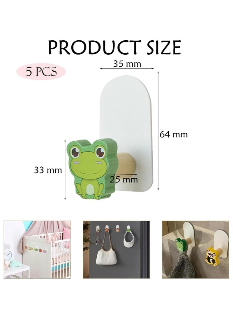 عام خطافات معاطف وقبعات للأطفال، 5 قطع خطافات كرتونية ذاتية اللصق، خطافات خشبية لطيفة على شكل حيوان مبتكر لغرفة نوم الأطفال في غرفة الأطفال - Image 3