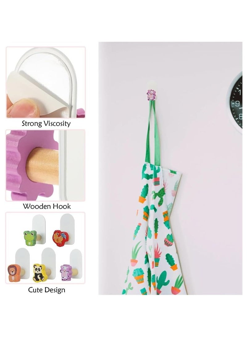 عام خطافات معاطف وقبعات للأطفال، 5 قطع خطافات كرتونية ذاتية اللصق، خطافات خشبية لطيفة على شكل حيوان مبتكر لغرفة نوم الأطفال في غرفة الأطفال - Image 5