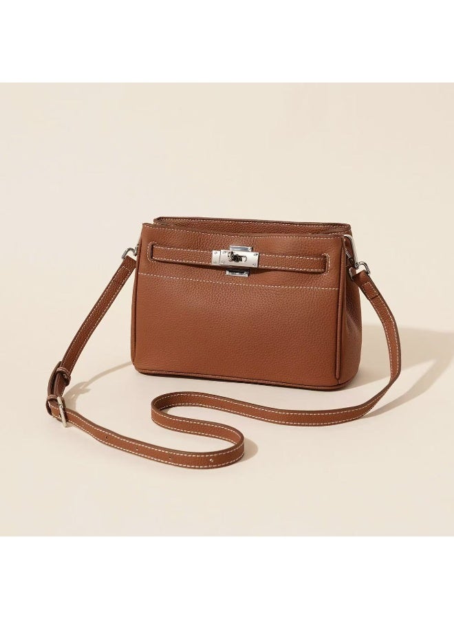 New Luxury Top Grain Cowhide Kelly Bag 25cm - Retro Lock Underarm Purse Genuine Leather Shoulder Tote Crossbody Handbag - Image 1