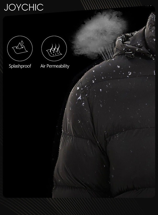 Joychic Men Down Jackets & Coats Lightweight Light Full Zip Up Puffy Puff Bubble Insulated Winter Warm Hooded Coat Outdoor Travel Slim Fit Puffer Jacket with Hood Black - Image 4