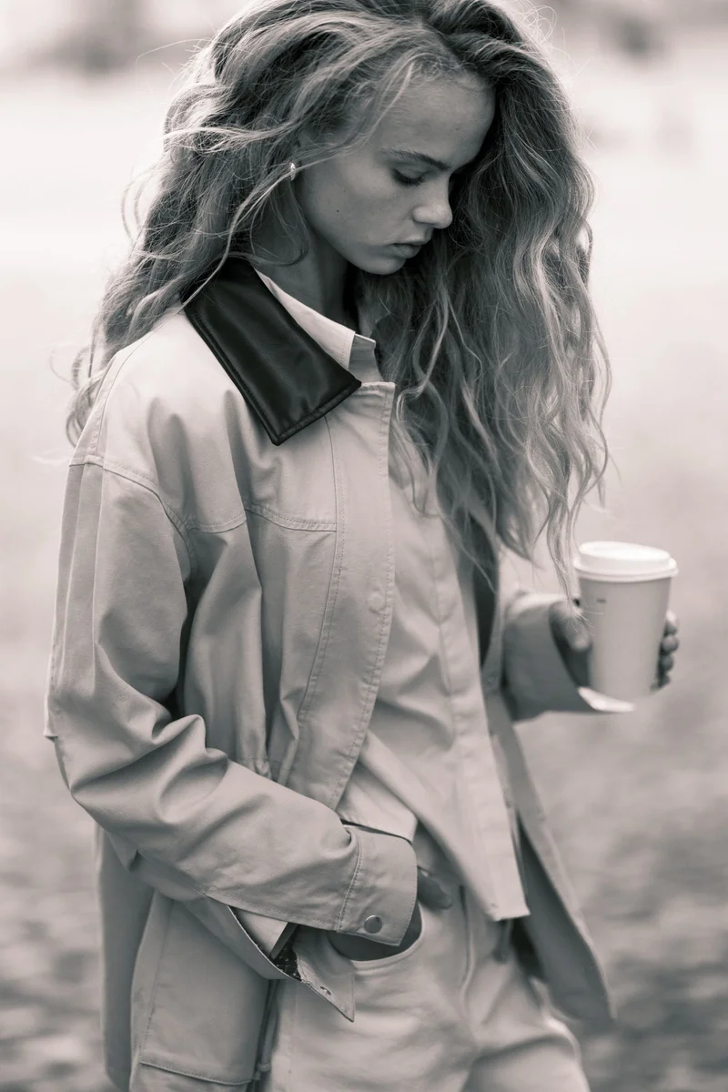 H&M Coated-collar twill jacket