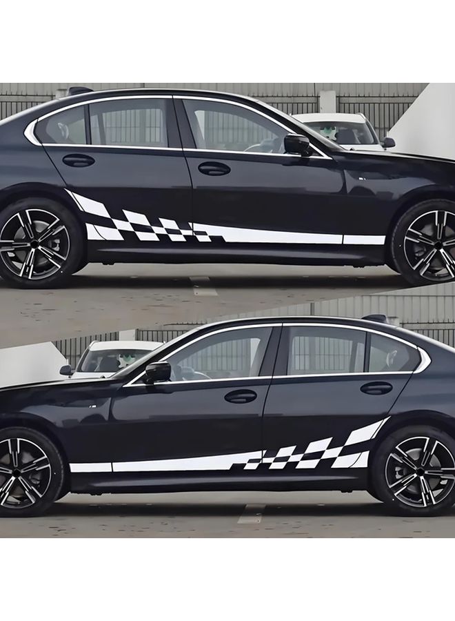 Black White Checkered Racing Decals 2pcs Self Adhesive Vinyl Stripes For Cars Trucks - Image 1