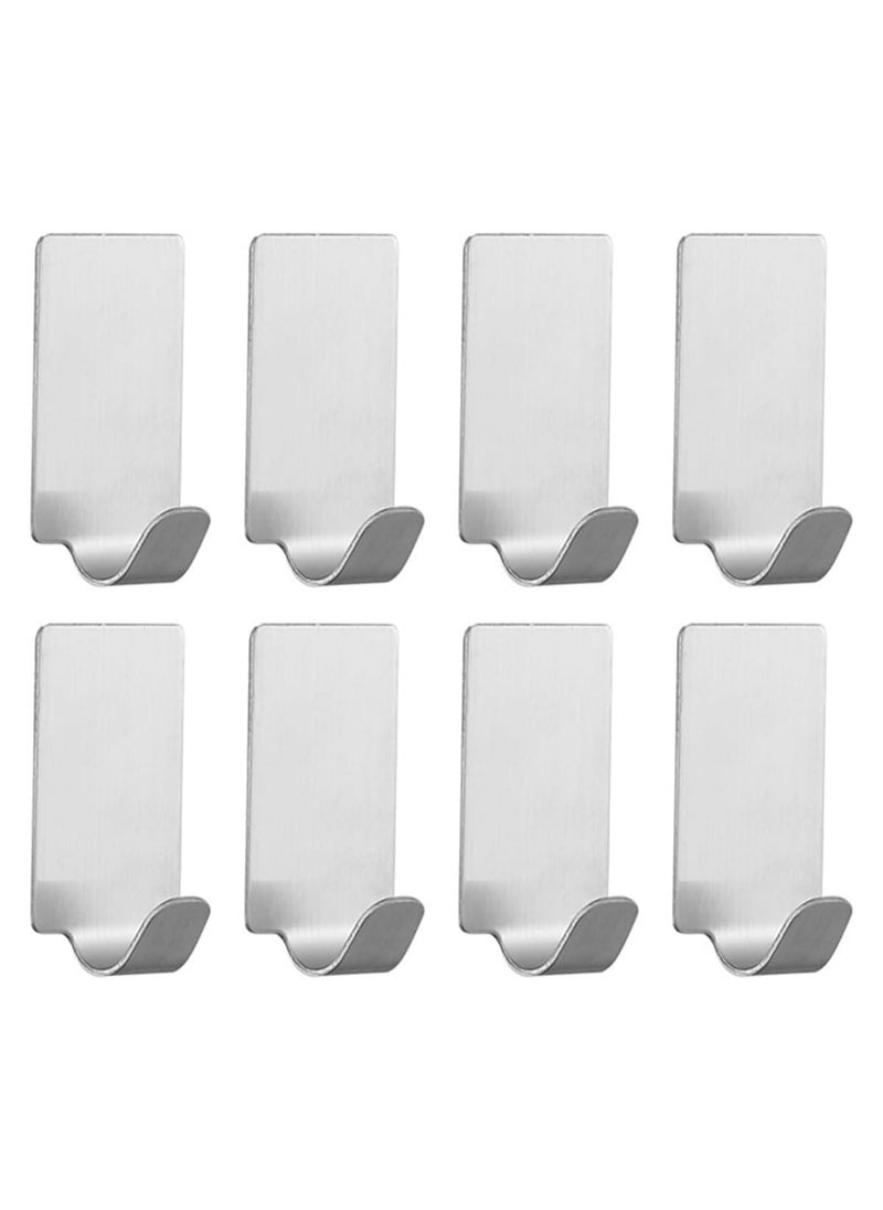 ECVV - 8 Pack Self-adhesive Hooks, Heavy Duty Stainless Steel Wall Holder, Waterproof Towel Hanger for Home Kitchen Bathroom-Silver - Image 1