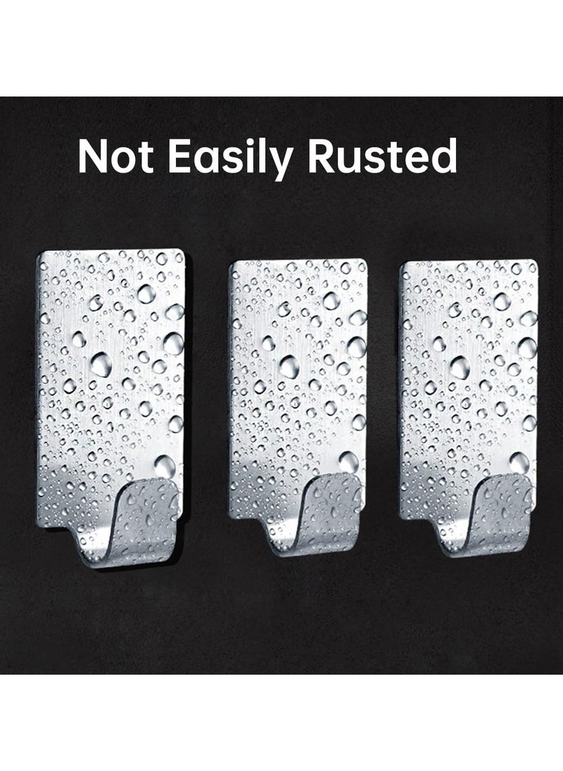 ECVV - 8 Pack Self-adhesive Hooks, Heavy Duty Stainless Steel Wall Holder, Waterproof Towel Hanger for Home Kitchen Bathroom-Silver - Image 1